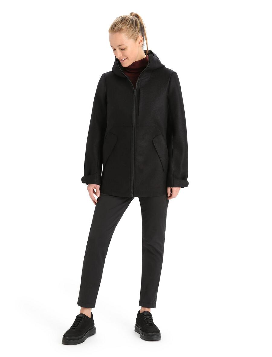 Women's Icebreaker Felted Merino Hooded Jackets Black | CA 1295XYUF